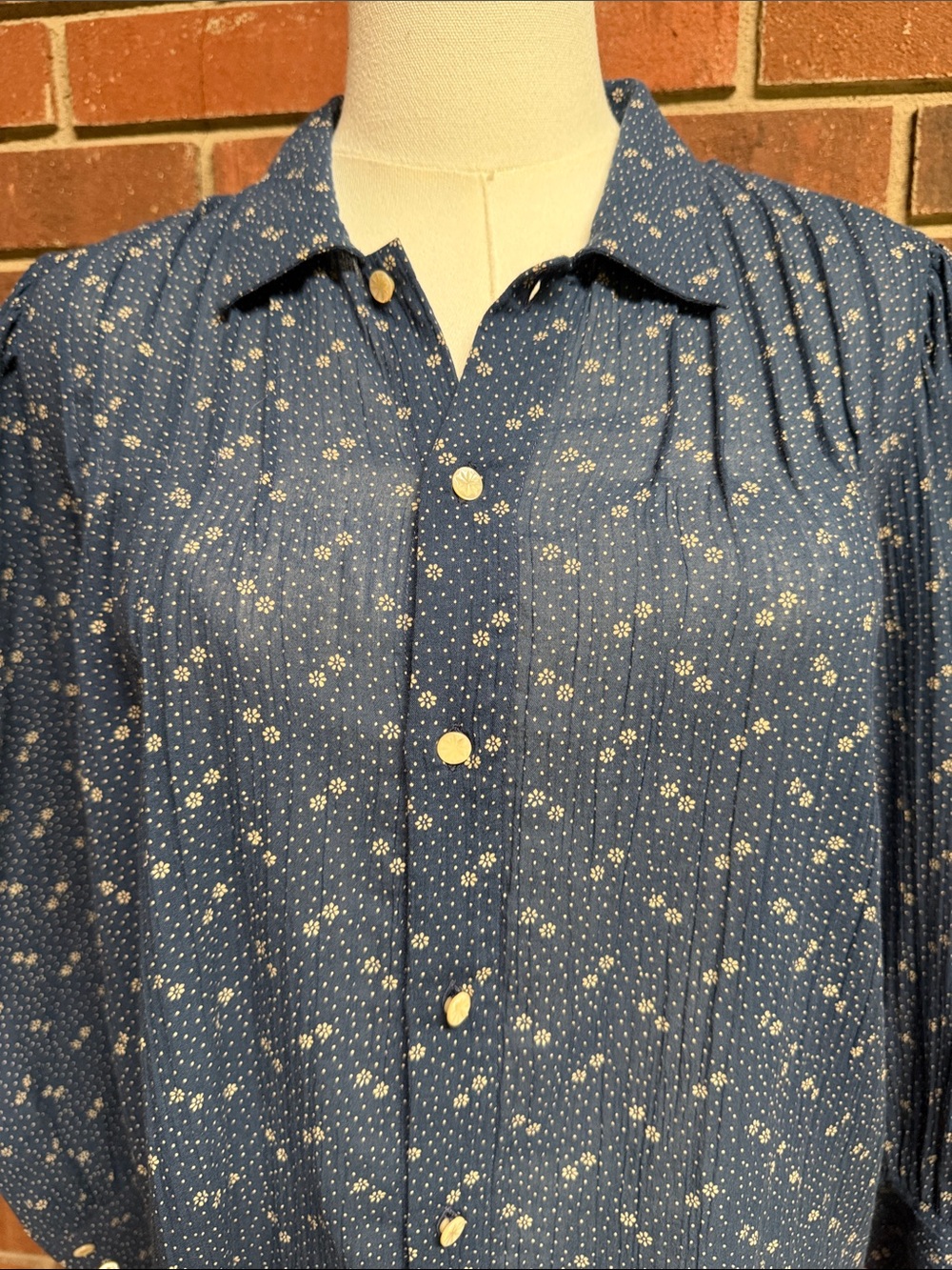 Ralph Lauren Double RL Blue Cotton Voile Stephanie Blouse Size Medium